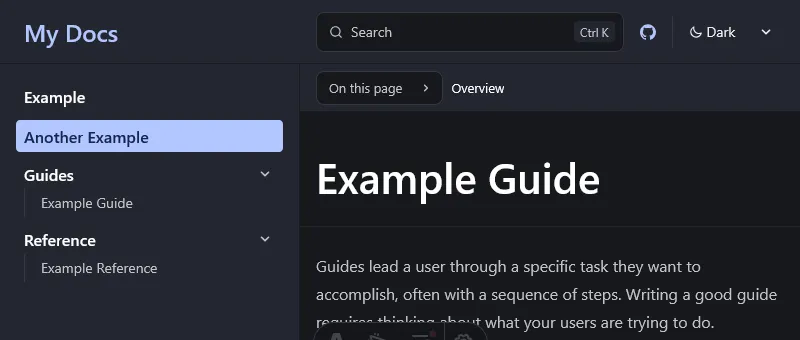 Default styling of the Starlight sidebar